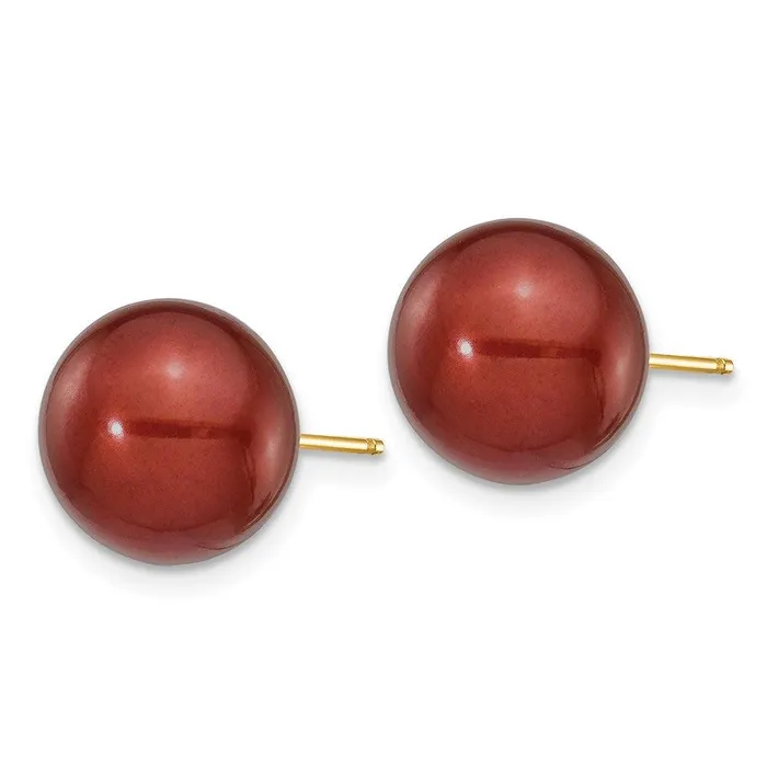 14k 1011mm Coffee Round Freshwater Cultured Pearl Stud Post Earrings Jewelry Earrings