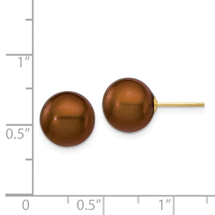 14k 1011mm Coffee Round Freshwater Cultured Pearl Stud Post Earrings Jewelry Earrings