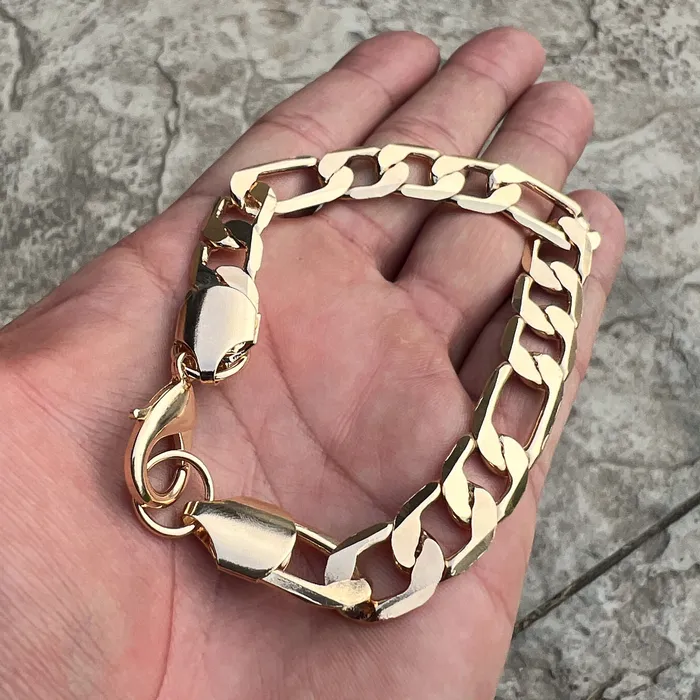 14k Gold Plated Figaro Link Bracelet 8 x 12mm Bling Cartel Admin Bracelets