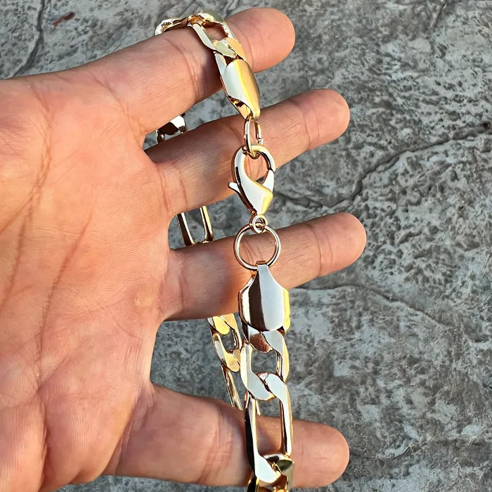 14k Gold Plated Figaro Link Bracelet 8 x 12mm Bling Cartel Admin Bracelets
