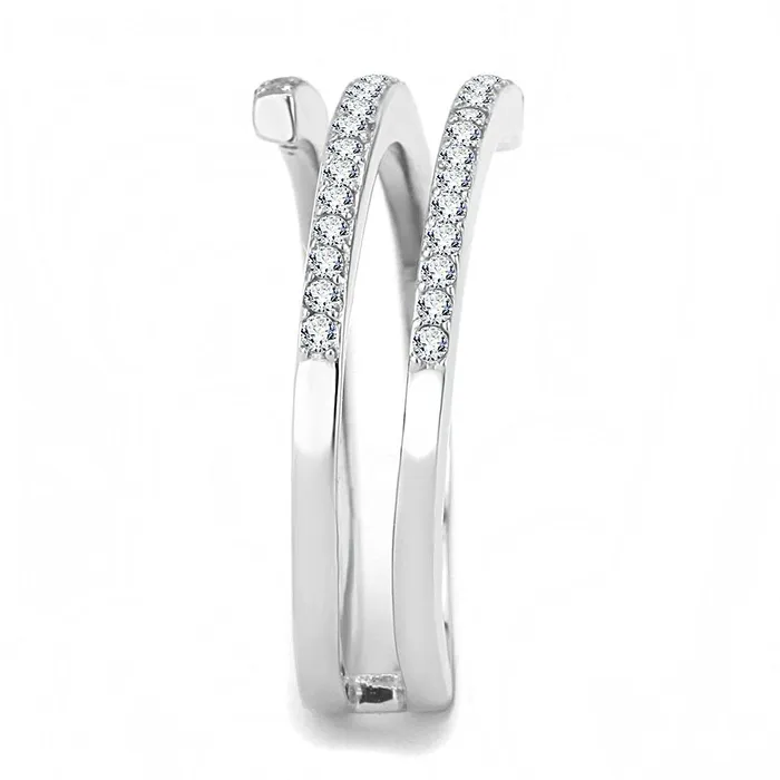 Alamode Rings DA060 High polished no plating Stainless Steel Ring with AAA Grade CZ in Clear