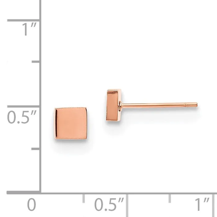 Chisel Earrings Stainless Steel Polished Rose IPplated Square Post Earrings
