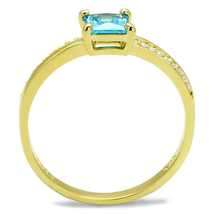 Rings Alamode TS559 Gold 925 Sterling Silver Ring with AAA Grade CZ in Sea Blue