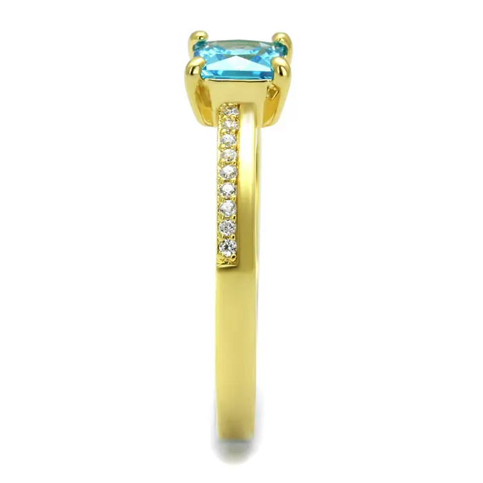 Rings Alamode TS559 Gold 925 Sterling Silver Ring with AAA Grade CZ in Sea Blue