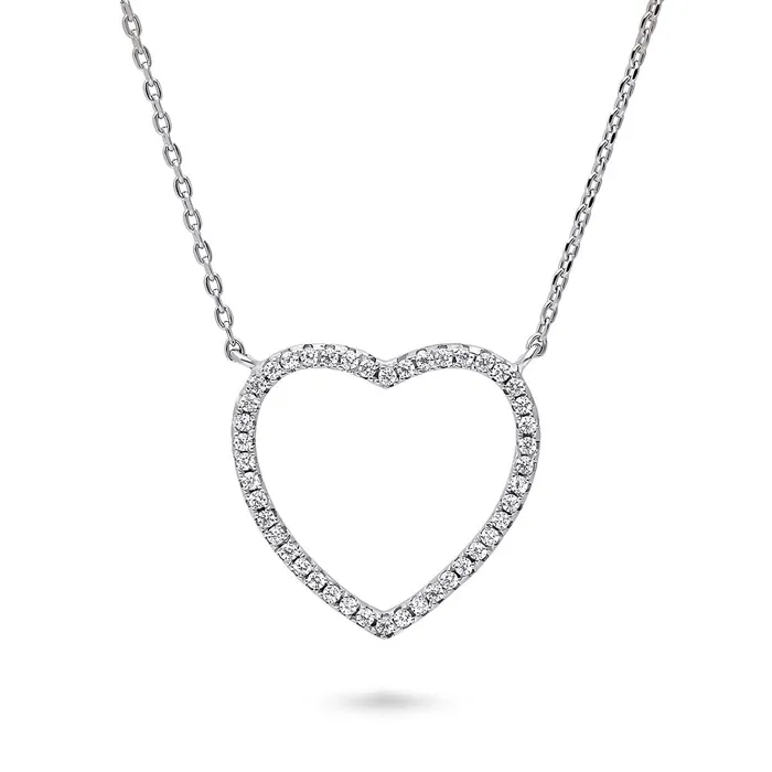 BERRICLE Necklaces Open Heart CZ Necklace in Sterling Silver