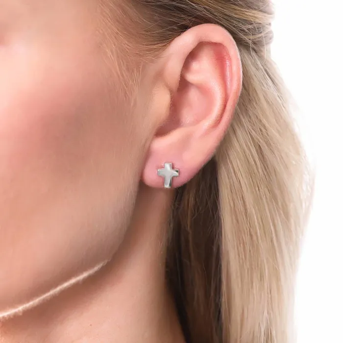Cross Square Stud Earrings in Sterling Silver 2 Pairs BERRICLE Earrings