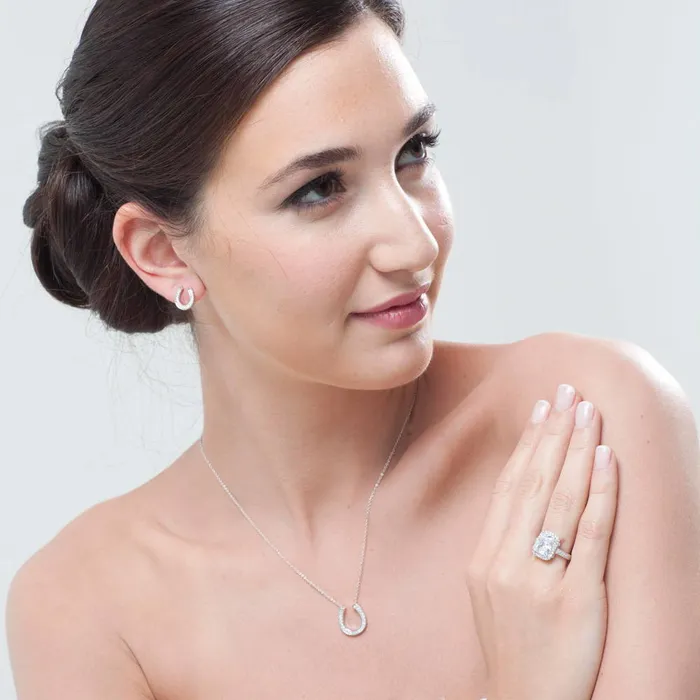 Earrings BERRICLE Horseshoe CZ Stud Earrings in Sterling Silver