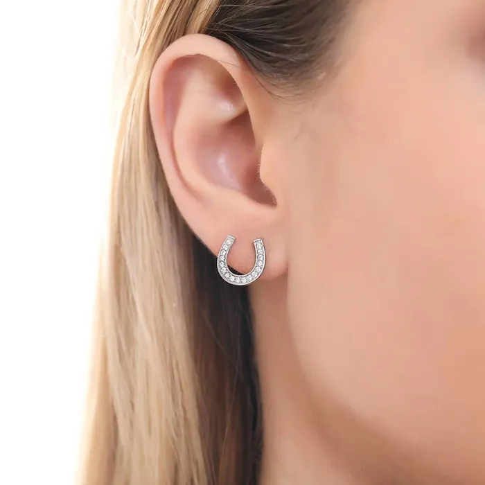 Earrings BERRICLE Horseshoe CZ Stud Earrings in Sterling Silver