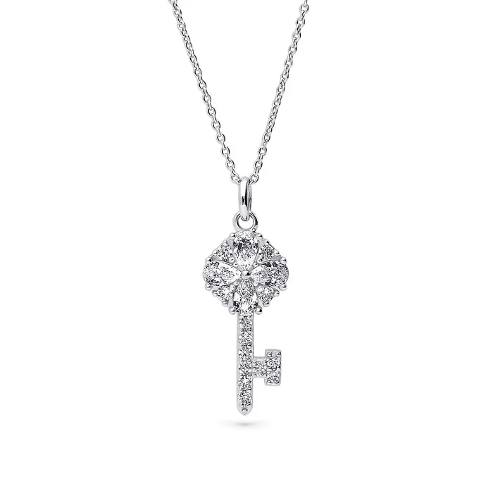 Key CZ Pendant Necklace in Sterling Silver BERRICLE Necklaces