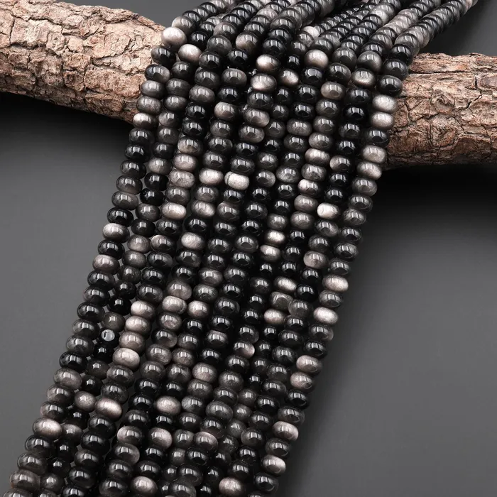 AAA Natural Silver Obsidian Smooth Rondelle Beads 8mm 155 Strand Intrinsic Trading Necklaces