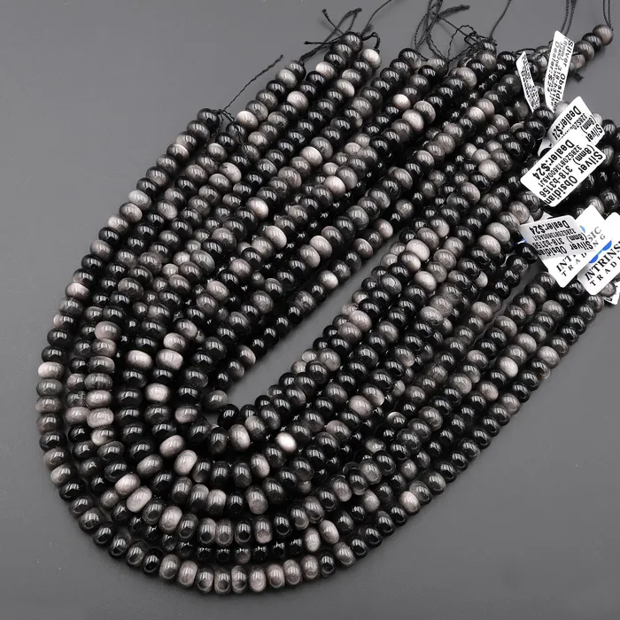 AAA Natural Silver Obsidian Smooth Rondelle Beads 8mm 155 Strand Intrinsic Trading Necklaces