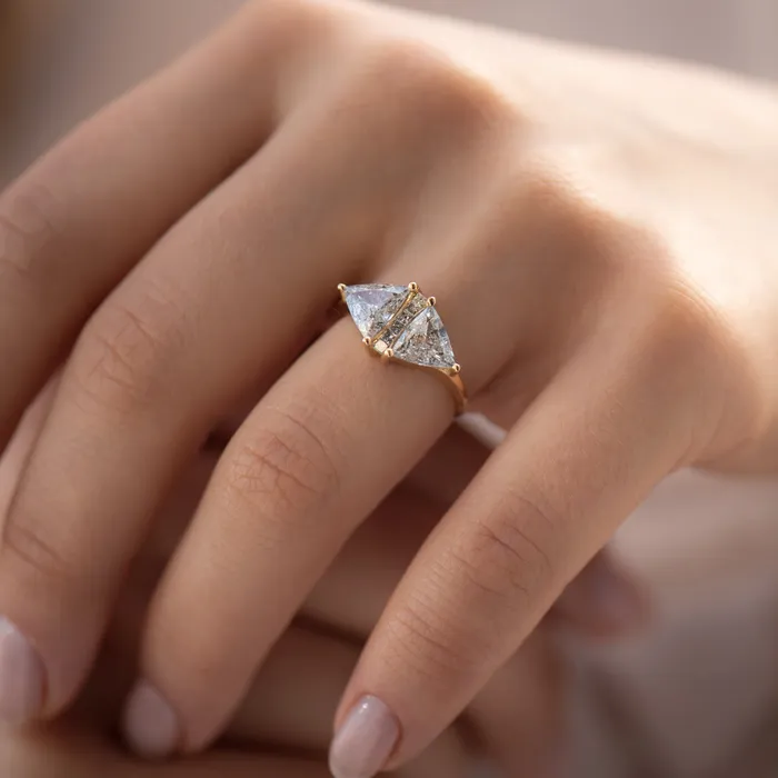 ARTEMER Rings OOAK Rhombus Engagement Ring with Trillion Cut Salt and Pepper Diamonds
