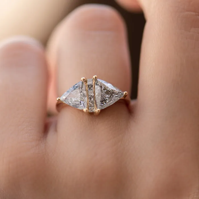 ARTEMER Rings OOAK Rhombus Engagement Ring with Trillion Cut Salt and Pepper Diamonds