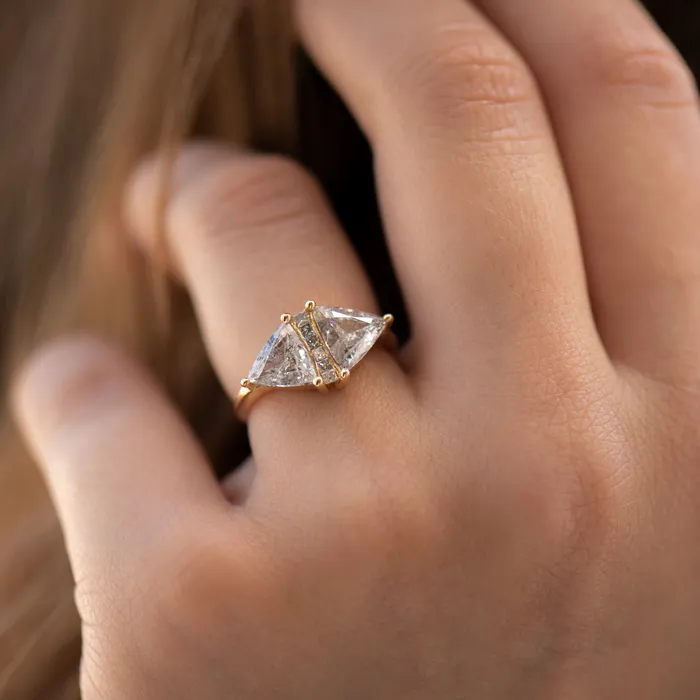 ARTEMER Rings OOAK Rhombus Engagement Ring with Trillion Cut Salt and Pepper Diamonds