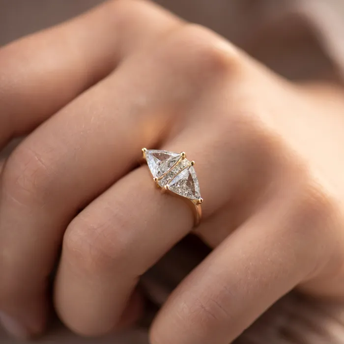 ARTEMER Rings OOAK Rhombus Engagement Ring with Trillion Cut Salt and Pepper Diamonds