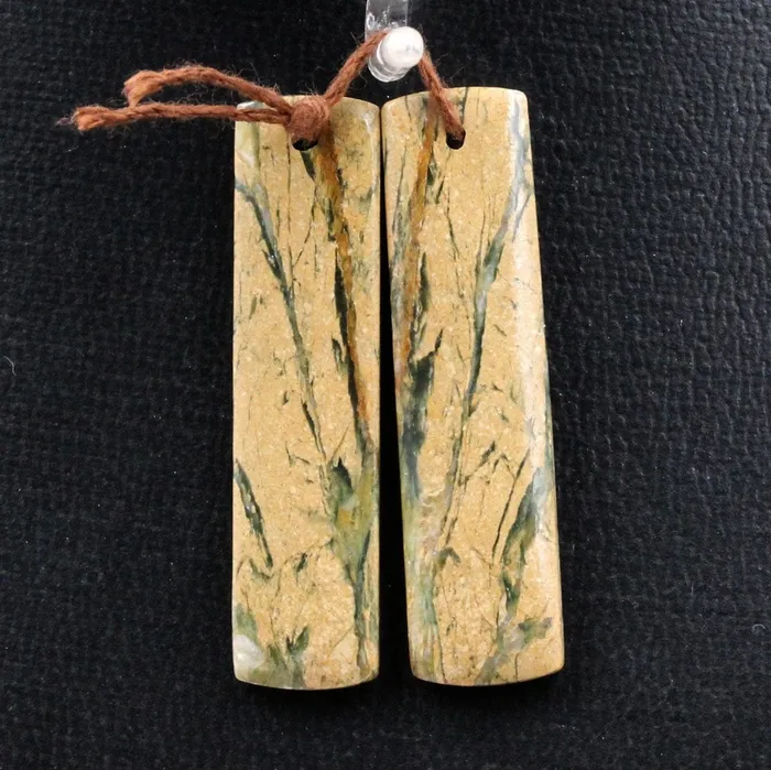 Drilled Gemstone Pair Natural Green Canyon Jasper Earring Bead Rectangle Cabochon Cab Pair Drilled Matched Earrings Bead Pair Intrinsic Trading Earrings