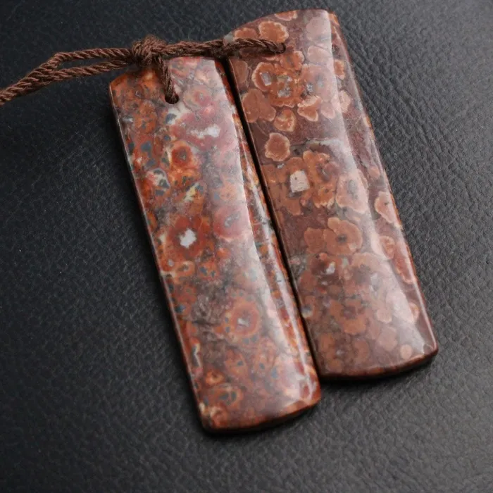 Drilled Natural Red Orbicular Jasper Earring Pair Gemstone Drilled Earring Cabochon Cab Pair Rectangle Matched Earrings Bead Pair Intrinsic Trading Earrings