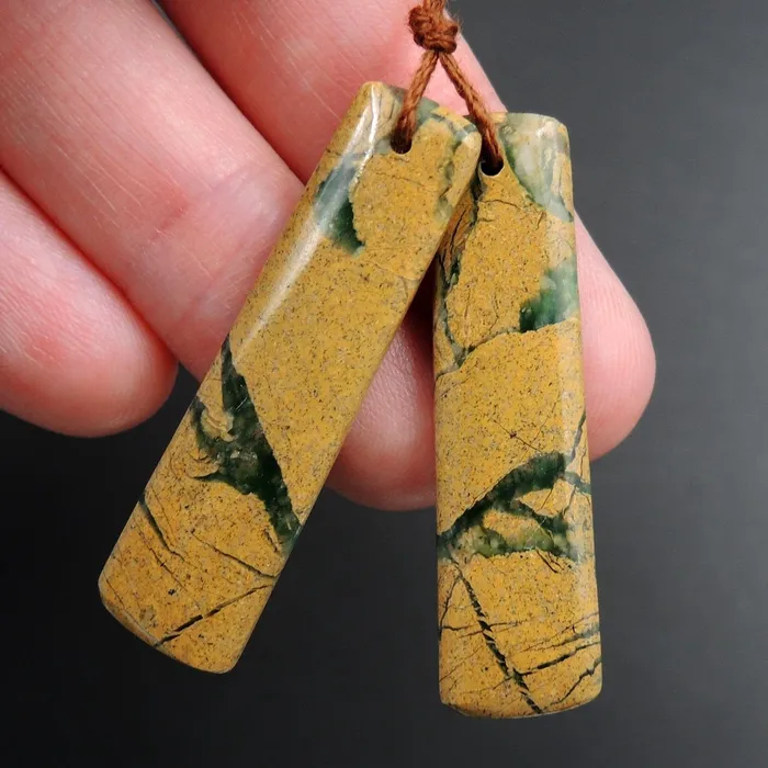 Earrings Intrinsic Trading Drilled Natural Green Canyon Jasper Earring Pair Rectangle Cabochon Cab Pair Drilled Matched Earrings Bead Pair E3151