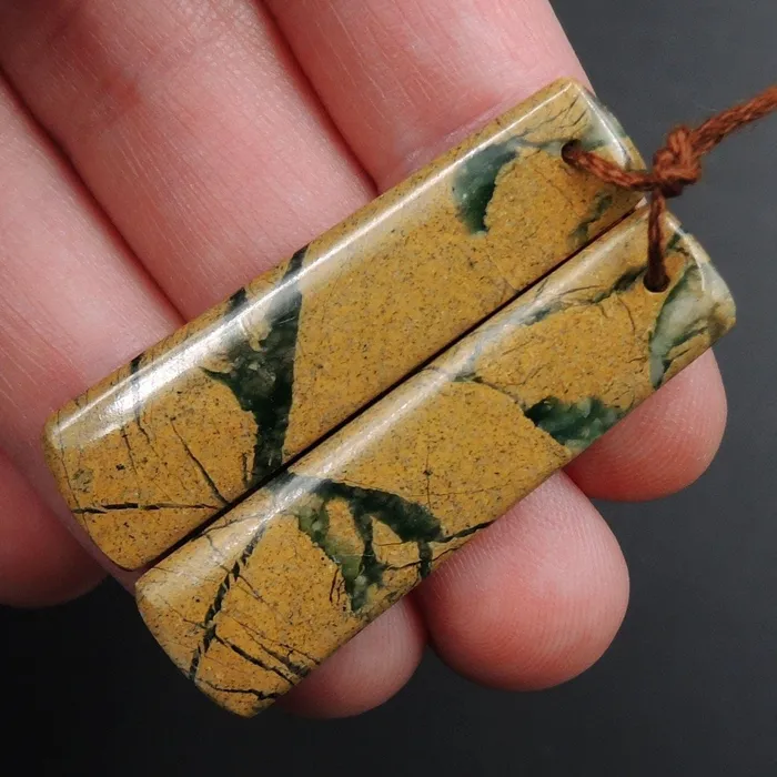 Earrings Intrinsic Trading Drilled Natural Green Canyon Jasper Earring Pair Rectangle Cabochon Cab Pair Drilled Matched Earrings Bead Pair E3151