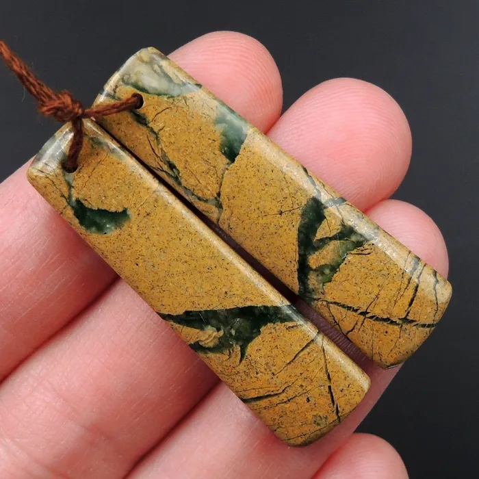 Earrings Intrinsic Trading Drilled Natural Green Canyon Jasper Earring Pair Rectangle Cabochon Cab Pair Drilled Matched Earrings Bead Pair E3151