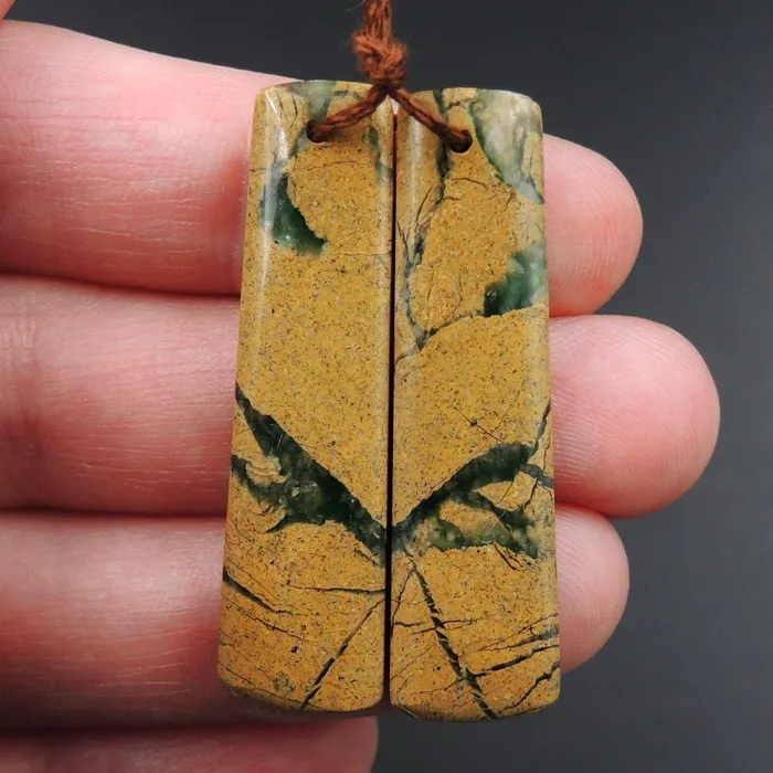 Earrings Intrinsic Trading Drilled Natural Green Canyon Jasper Earring Pair Rectangle Cabochon Cab Pair Drilled Matched Earrings Bead Pair E3151