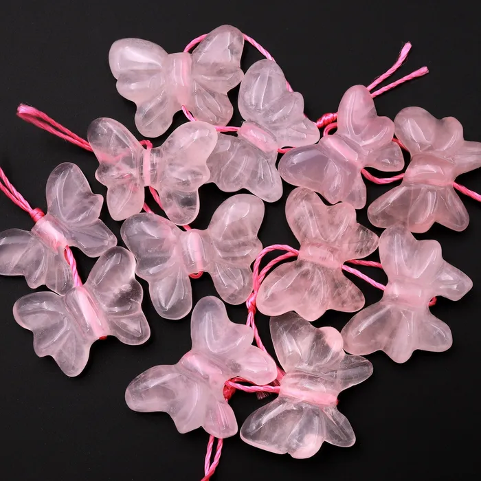 Earrings Intrinsic Trading Hand Carved Natural Pink Rose Quartz Butterfly Earring Pair Drilled Gemstone Matched Beads