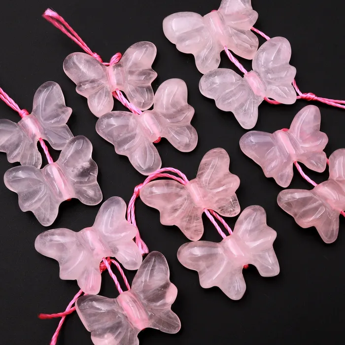 Earrings Intrinsic Trading Hand Carved Natural Pink Rose Quartz Butterfly Earring Pair Drilled Gemstone Matched Beads