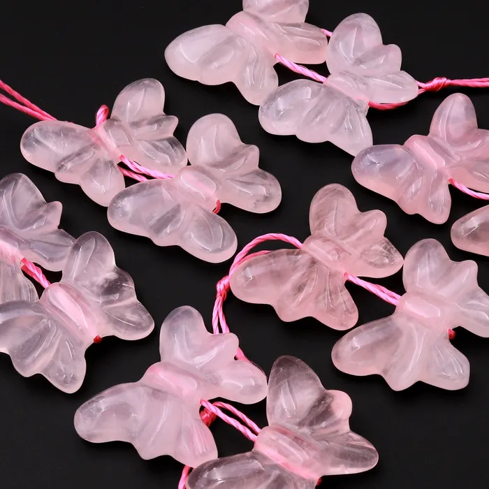 Earrings Intrinsic Trading Hand Carved Natural Pink Rose Quartz Butterfly Earring Pair Drilled Gemstone Matched Beads