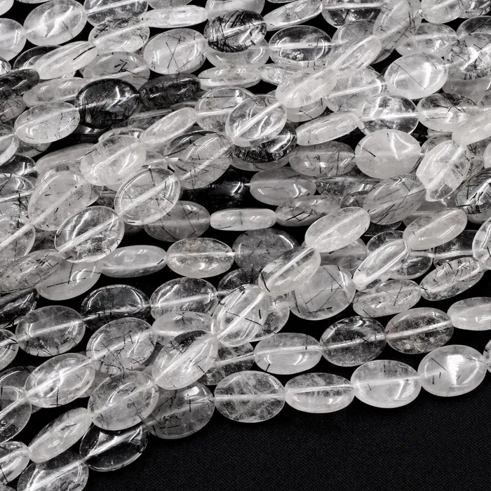 Earrings Intrinsic Trading Natural Black Rutilated Quartz Oval Beads 13x10mm 18x13mm Black Tourmaline Rutile Quartz Gemstone Smooth Oval Good For Earrings 16 Strand
