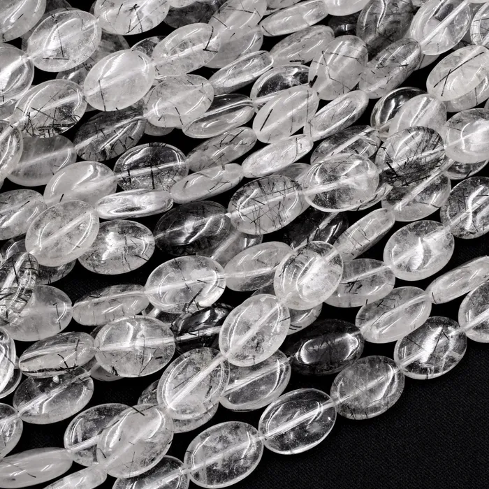 Earrings Intrinsic Trading Natural Black Rutilated Quartz Oval Beads 13x10mm 18x13mm Black Tourmaline Rutile Quartz Gemstone Smooth Oval Good For Earrings 16 Strand