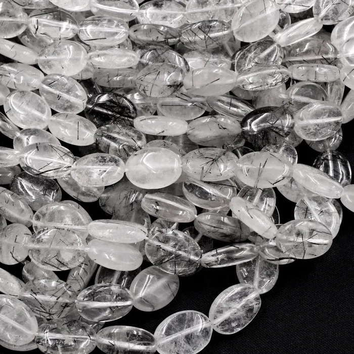 Earrings Intrinsic Trading Natural Black Rutilated Quartz Oval Beads 13x10mm 18x13mm Black Tourmaline Rutile Quartz Gemstone Smooth Oval Good For Earrings 16 Strand