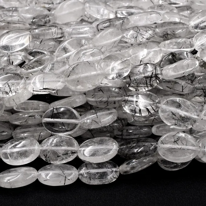 Earrings Intrinsic Trading Natural Black Rutilated Quartz Oval Beads 13x10mm 18x13mm Black Tourmaline Rutile Quartz Gemstone Smooth Oval Good For Earrings 16 Strand