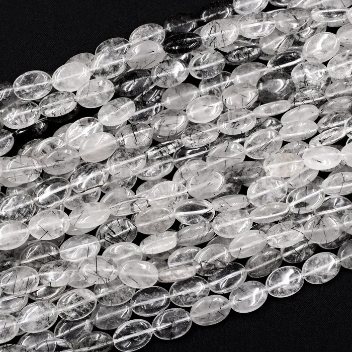 Earrings Intrinsic Trading Natural Black Rutilated Quartz Oval Beads 13x10mm 18x13mm Black Tourmaline Rutile Quartz Gemstone Smooth Oval Good For Earrings 16 Strand