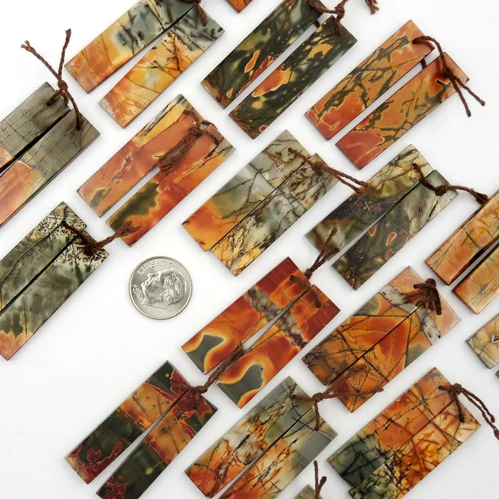 Earrings Intrinsic Trading Natural Red Creek Jasper Earring Pair Modern Flat Long Rectangle Cabochon Cab Drilled Matched Gemstone Bead Pair Multicolor Picasso Jasper