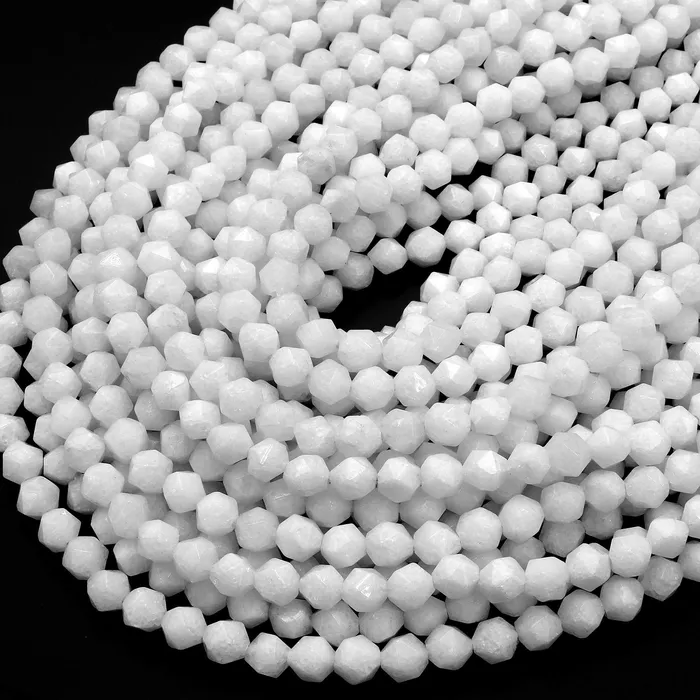 Earrings Intrinsic Trading Star Cut Natural White Jade Beads Faceted 8mm Rounded Nugget Sharp Facets 15 Strand