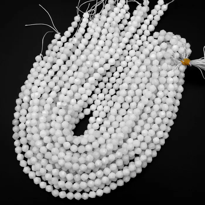 Earrings Intrinsic Trading Star Cut Natural White Jade Beads Faceted 8mm Rounded Nugget Sharp Facets 15 Strand