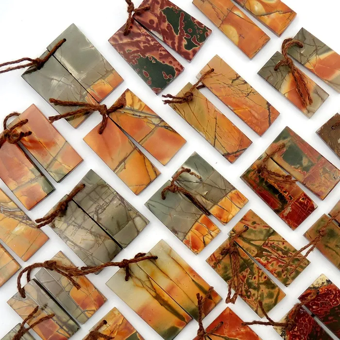 Earrings Natural Red Creek Jasper Flat Rectangle Earring Pair Cabochon Cab Drilled Matched Gemstone Bead Pair Aka Multicolor Picasso Jasper Intrinsic Trading