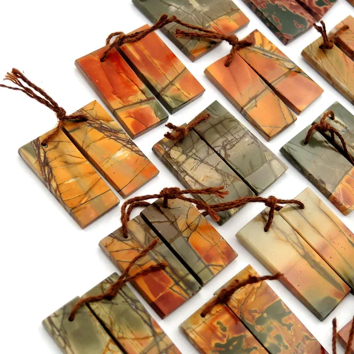 Earrings Natural Red Creek Jasper Flat Rectangle Earring Pair Cabochon Cab Drilled Matched Gemstone Bead Pair Aka Multicolor Picasso Jasper Intrinsic Trading