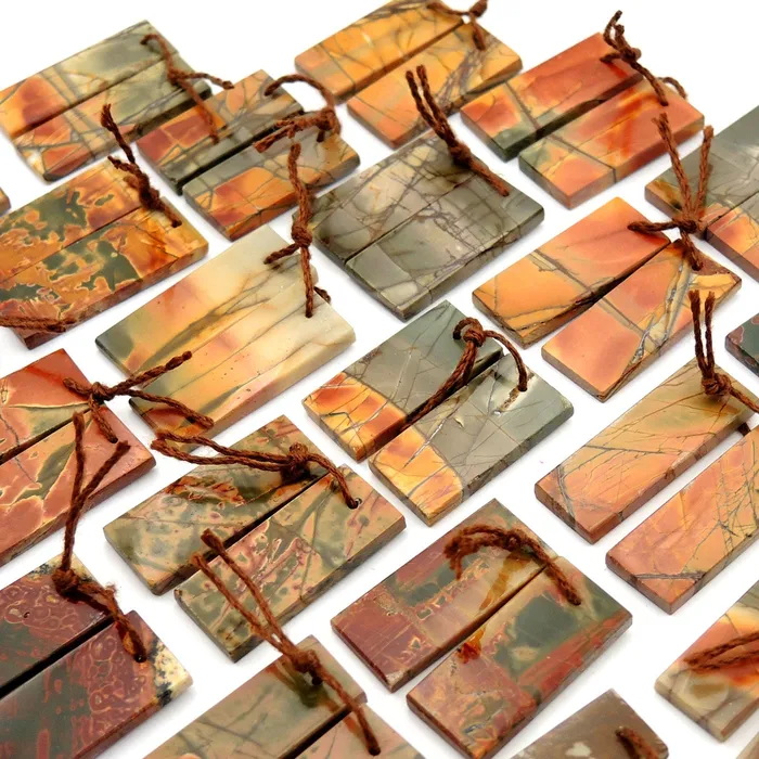 Earrings Natural Red Creek Jasper Flat Rectangle Earring Pair Cabochon Cab Drilled Matched Gemstone Bead Pair Aka Multicolor Picasso Jasper Intrinsic Trading