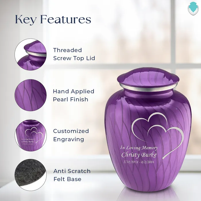 GetUrns Earrings Adult Embrace Pearl Purple Hearts Cremation Urn