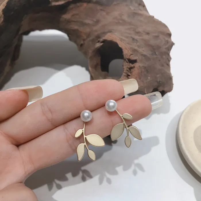 Gold Leaves with Pearl Earring Refined by AnnaKaci Earrings