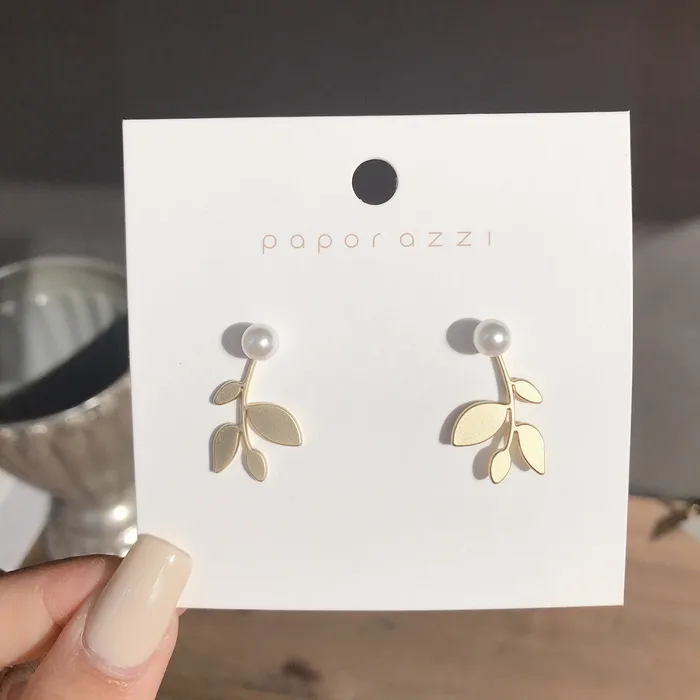 Gold Leaves with Pearl Earring Refined by AnnaKaci Earrings