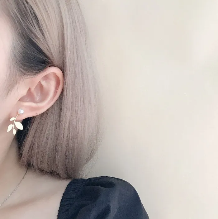 Gold Leaves with Pearl Earring Refined by AnnaKaci Earrings