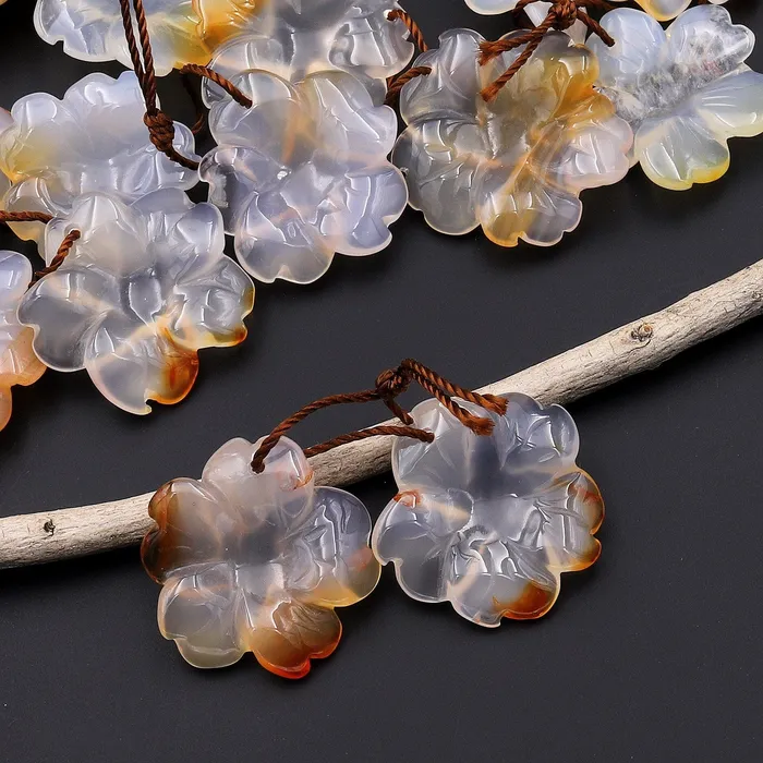 Hand Carved Natural Carnelian Flower Earring Pair Drilled Translucent Gemstone Matched Beads Intrinsic Trading Earrings Hand Carved Natural Carnelian Flower Earring Pair Drilled Translucent Gemstone Matched Beads Intrinsic Trading Earrings