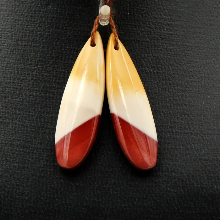 Intrinsic Trading Earrings Drilled Australian Mookaite Jasper Earring Pair Matched Teardrop Gemstone Earrings Bead Pair Burgundy Maroon Red Yellow Sunset Colors