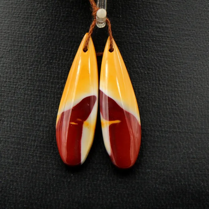 Intrinsic Trading Earrings Drilled Australian Mookaite Jasper Earring Pair Matched Teardrop Gemstone Earrings Bead Pair Burgundy Maroon Red Yellow Sunset Colors