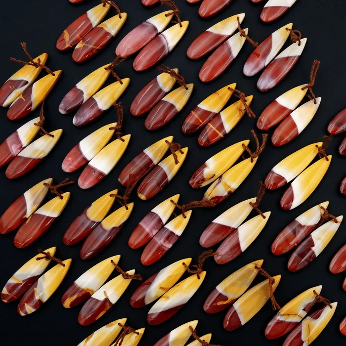 Intrinsic Trading Earrings Drilled Australian Mookaite Jasper Earring Pair Matched Teardrop Gemstone Earrings Bead Pair Burgundy Maroon Red Yellow Sunset Colors