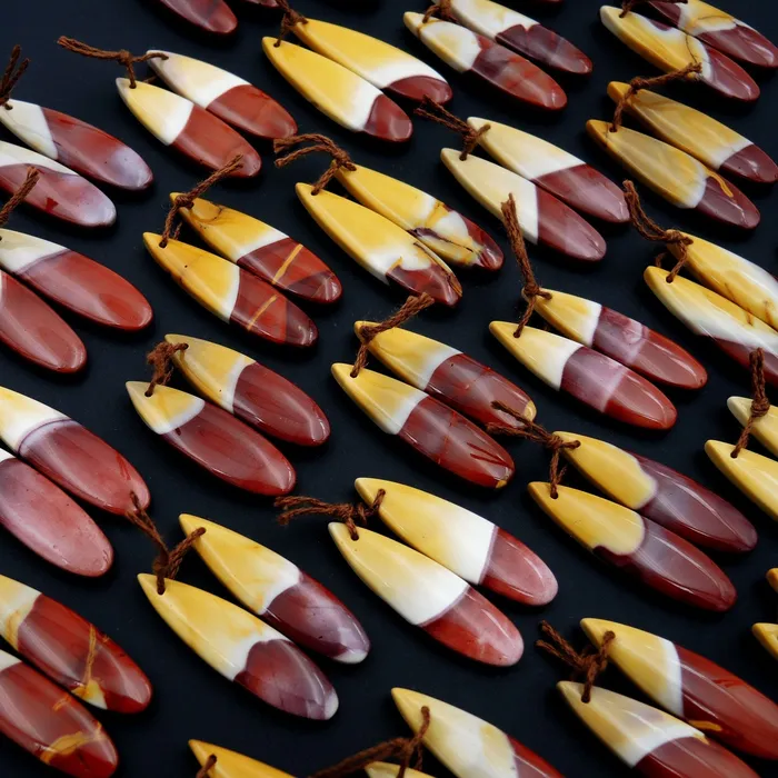 Intrinsic Trading Earrings Drilled Australian Mookaite Jasper Earring Pair Matched Teardrop Gemstone Earrings Bead Pair Burgundy Maroon Red Yellow Sunset Colors