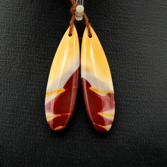 Intrinsic Trading Earrings Drilled Australian Mookaite Jasper Earring Pair Matched Teardrop Gemstone Earrings Bead Pair Burgundy Maroon Red Yellow Sunset Colors