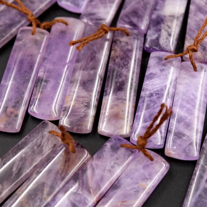 Intrinsic Trading Earrings Drilled Natural Amethyst Earring Pair Long Rectangle Cabochon Cab Pair Matched Bead Pair Real Genuine Lilac Purple Gemstone Pair E5010